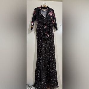 ANIYE BY Black Floral Maxi Dress with Pink Accents